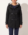 Juliette | Wool Blend Faux Fur Hood Fleece Zip Up Long Black Pink Coat Jacket