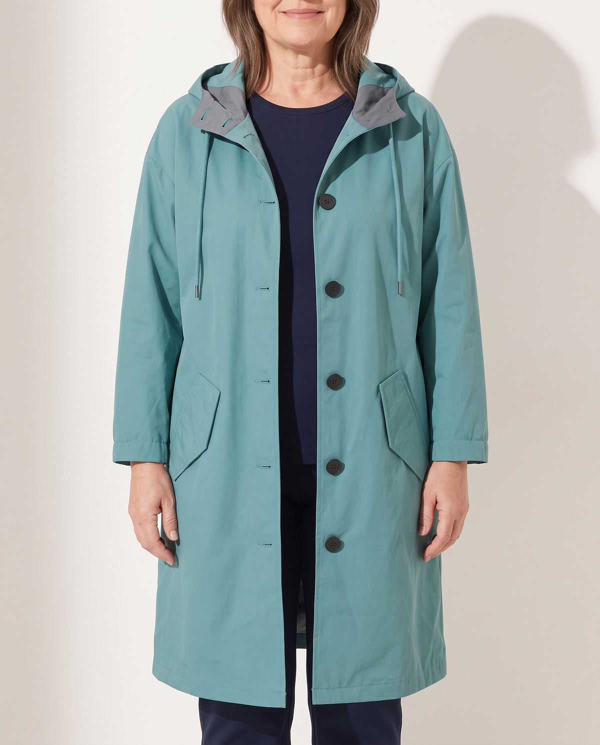 Lavinia | Longline Hooded Wool Winter Coat Black Fur Puffer — voorkant