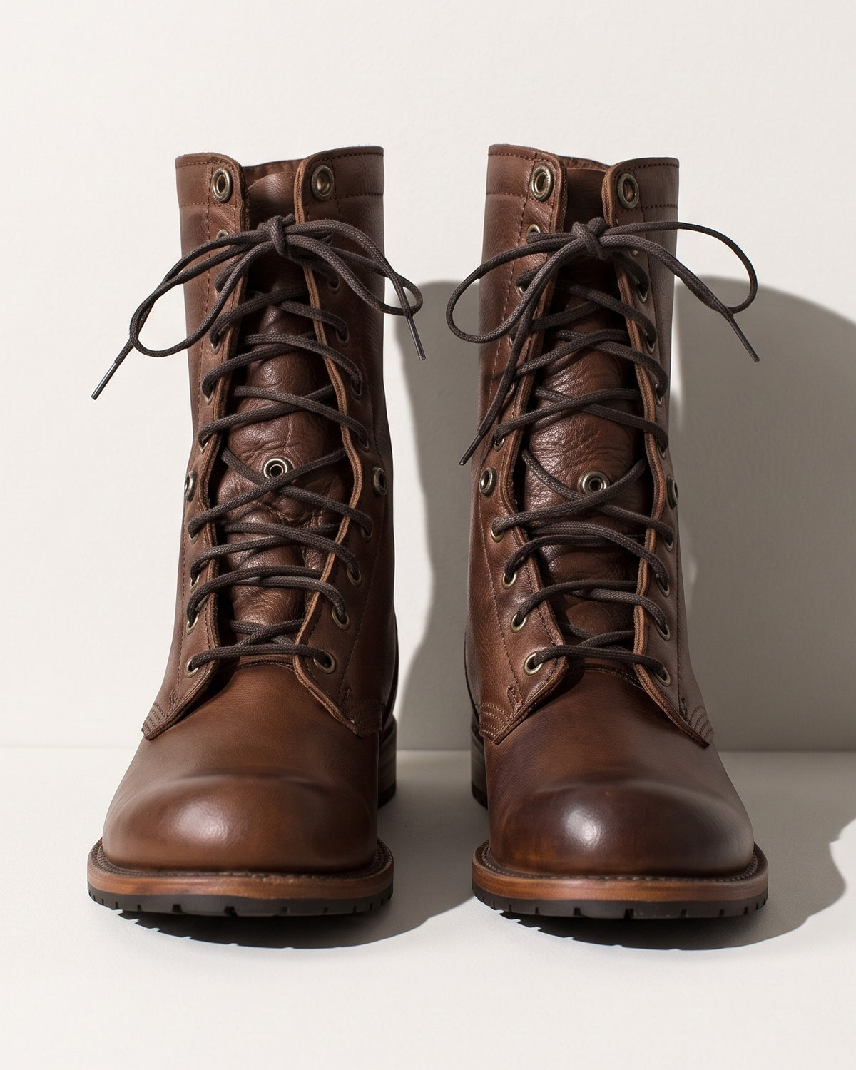 Philippa | Black Brown Leather Lace-Up Chelsea Combat Boots — voorkant
