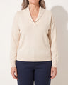 Ingrid | Cashmere Wool Blend V Neck Roll Edge Jumper