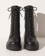 Delia | Black Leather Platform Chelsea Combat Boots — voorkant