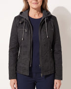 Seraphina | Black Faux Leather Jacket With Faux Fur Trim Detail — voorkant