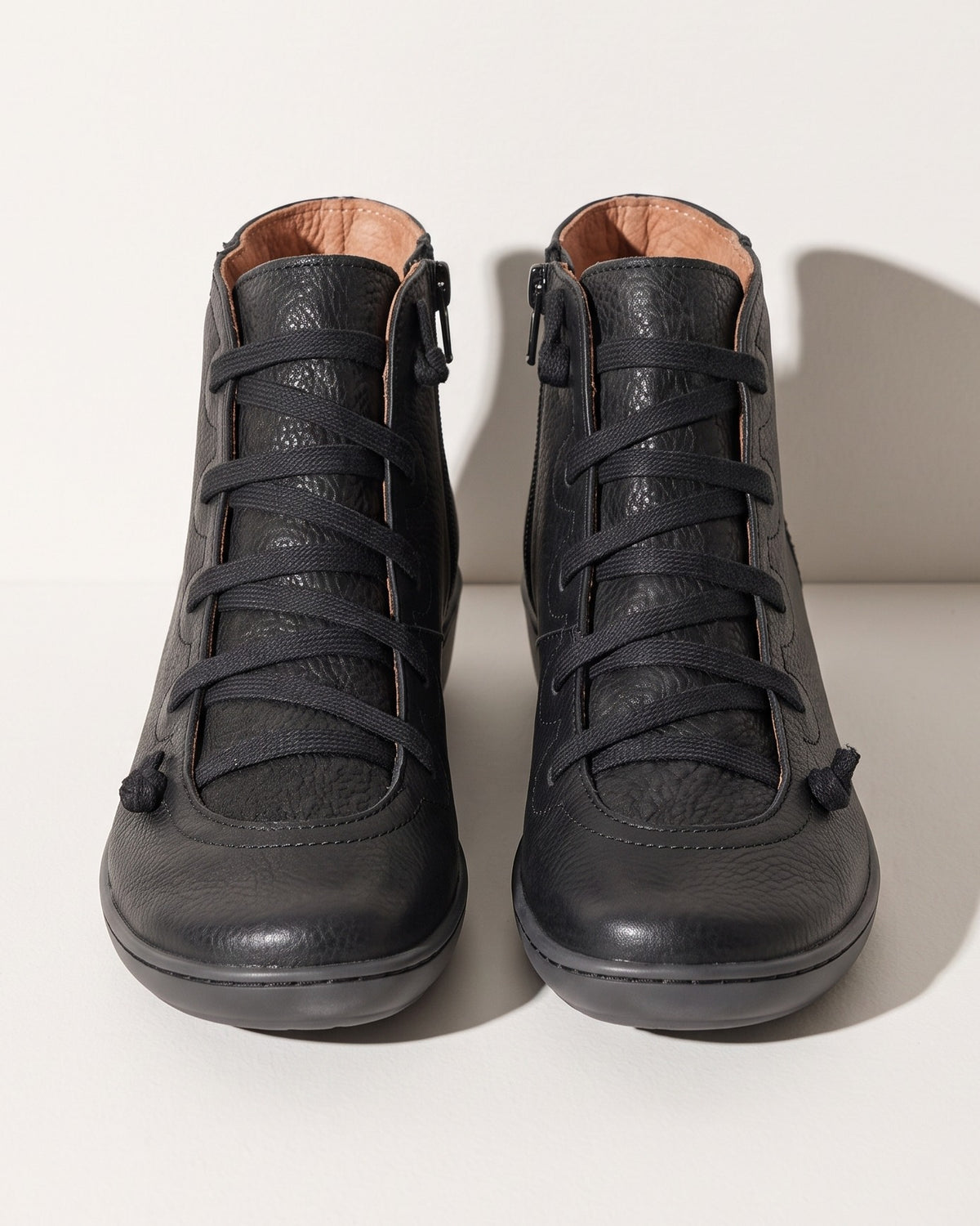 Isadora | Low Heeled Black Leather Ankle Boots — voorkant