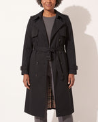 Violaine | Double Breasted Belted Long Wool Trench Coat Black — voorkant