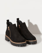 Amandine | Black Brown Heeled Flat Ankle Boots — voorkant