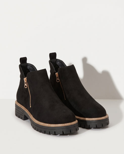 Amandine | Black Brown Heeled Flat Ankle Boots — voorkant