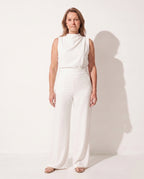 Sylvie | Long Sleeve Formal Jumpsuit Wide Leg High Neck — White