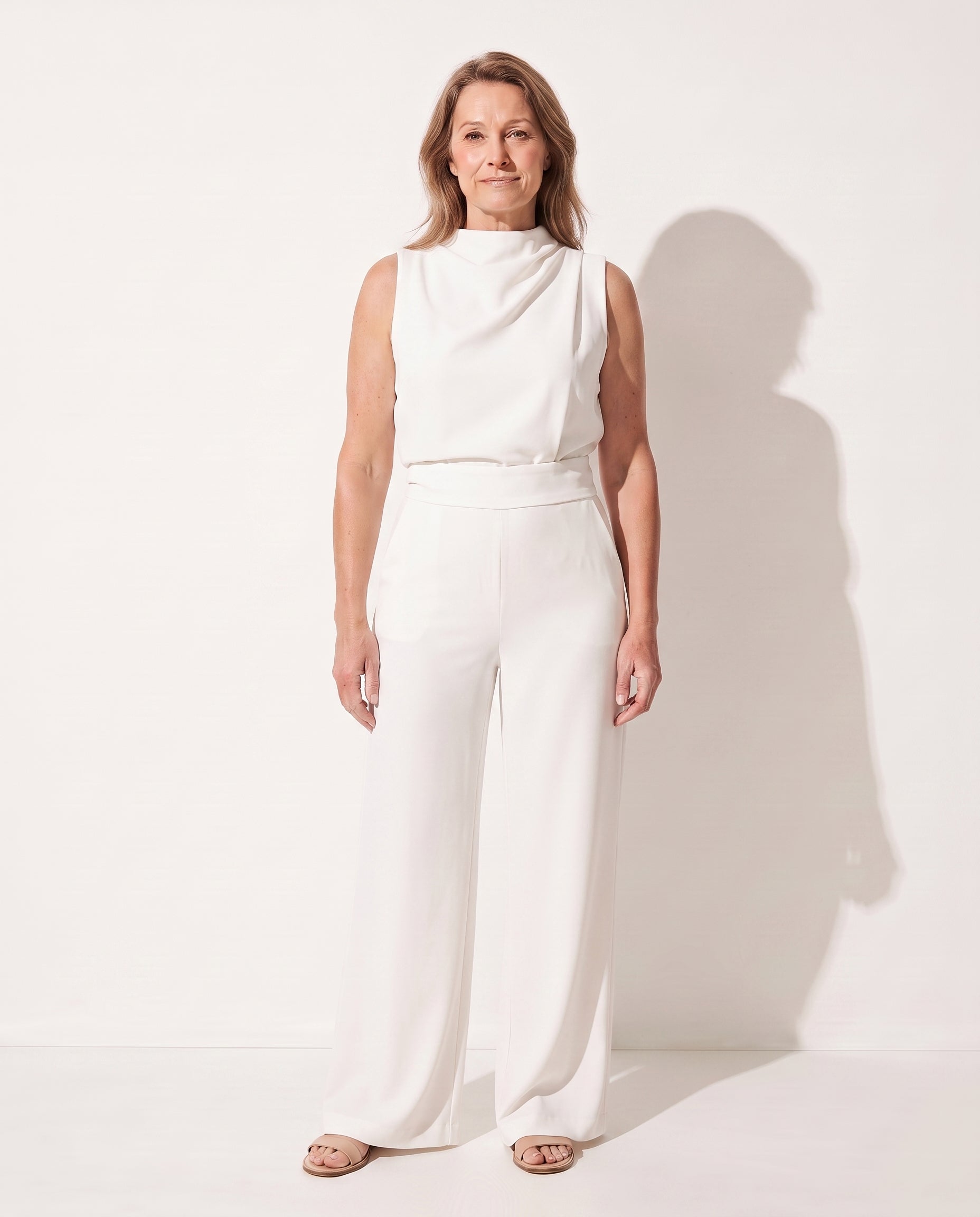 Sylvie | Long Sleeve Formal Jumpsuit Wide Leg High Neck — White