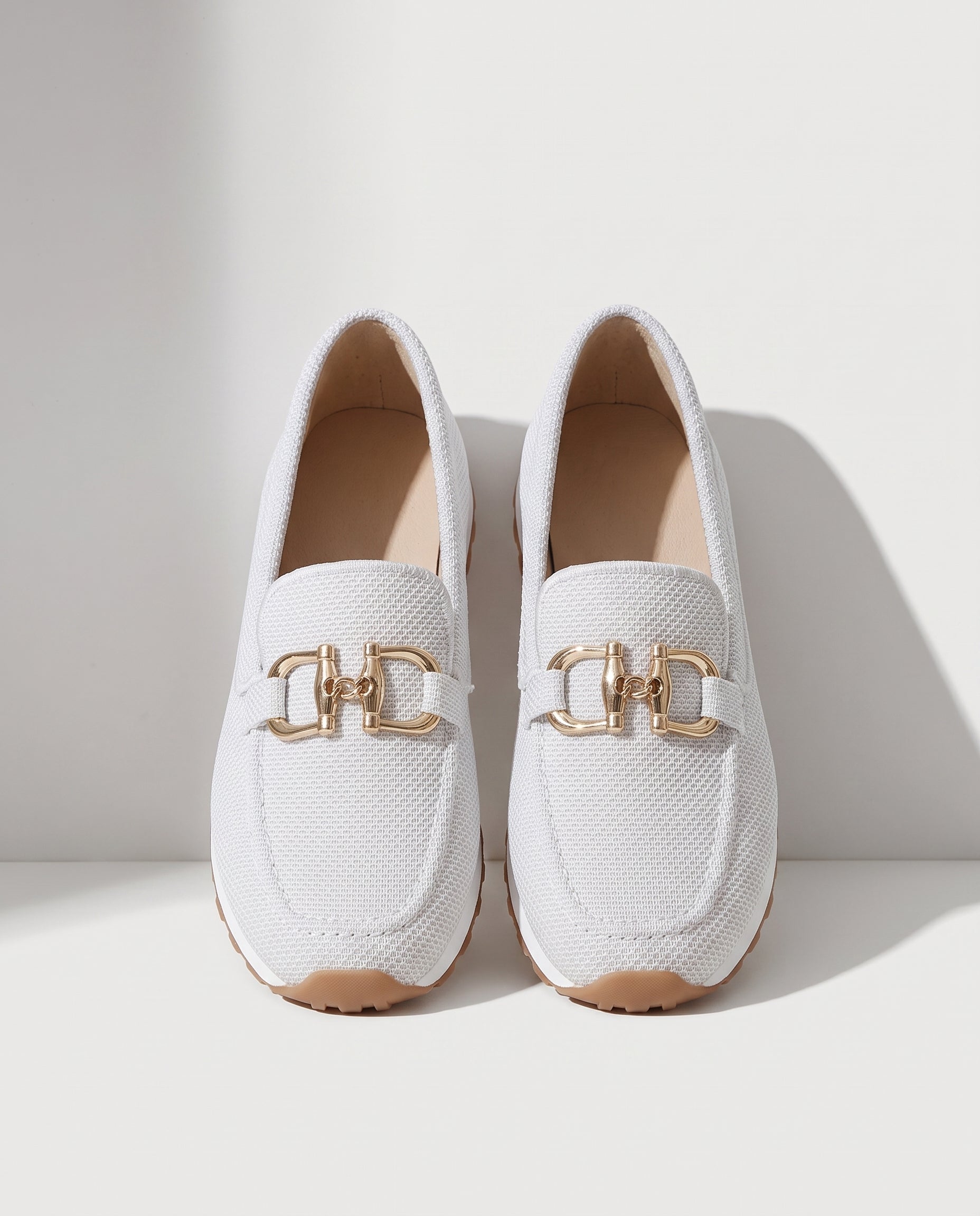 Esmee | Women Heeled Loafers With Gold Detail For Work & Smart Casual — White