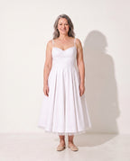 Lucinda | Formal Midi Dress With Corset Bodice & Full Skirt — White