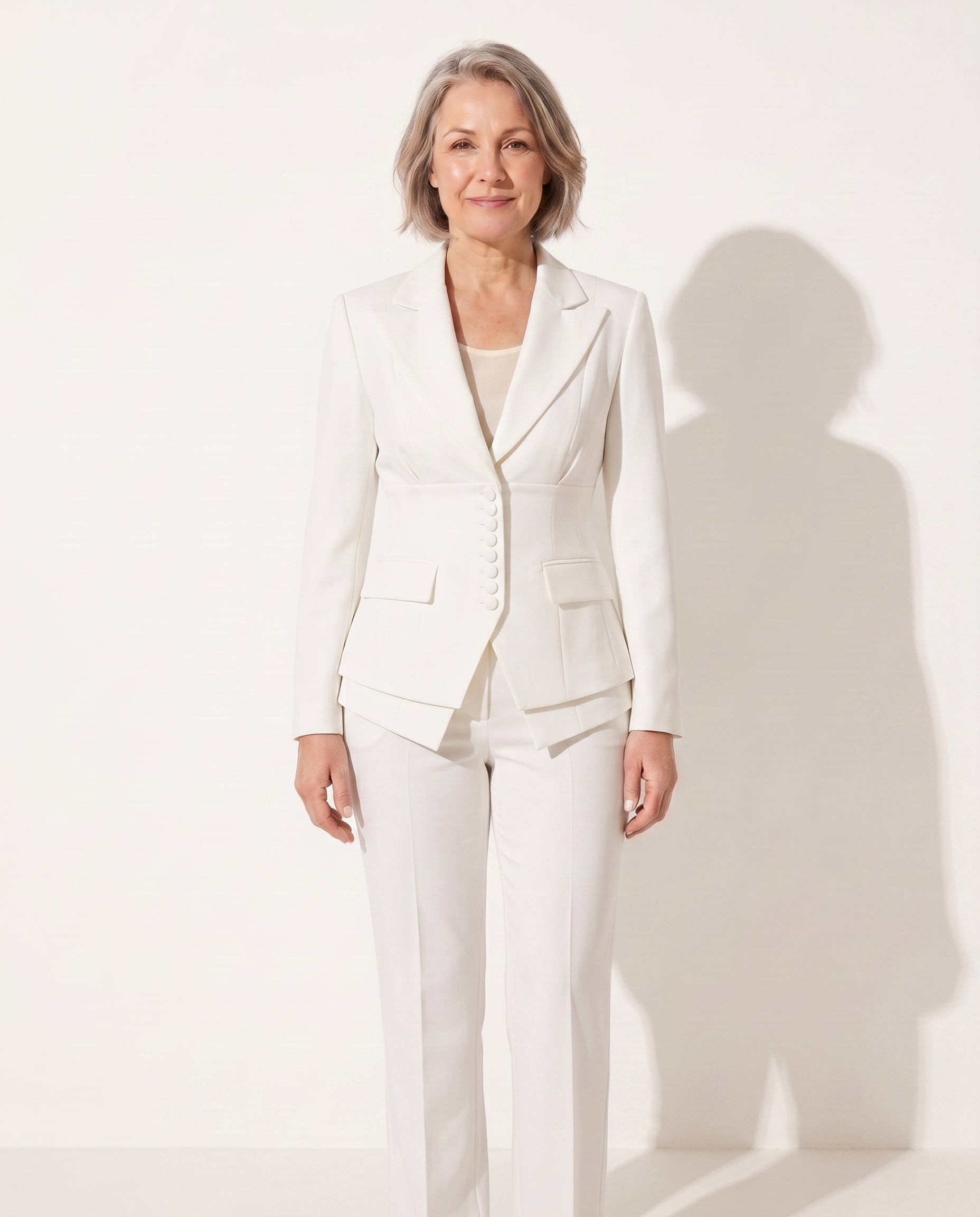 Anouk | Tailored Wide Leg Trousers Blazer Suit Set — White