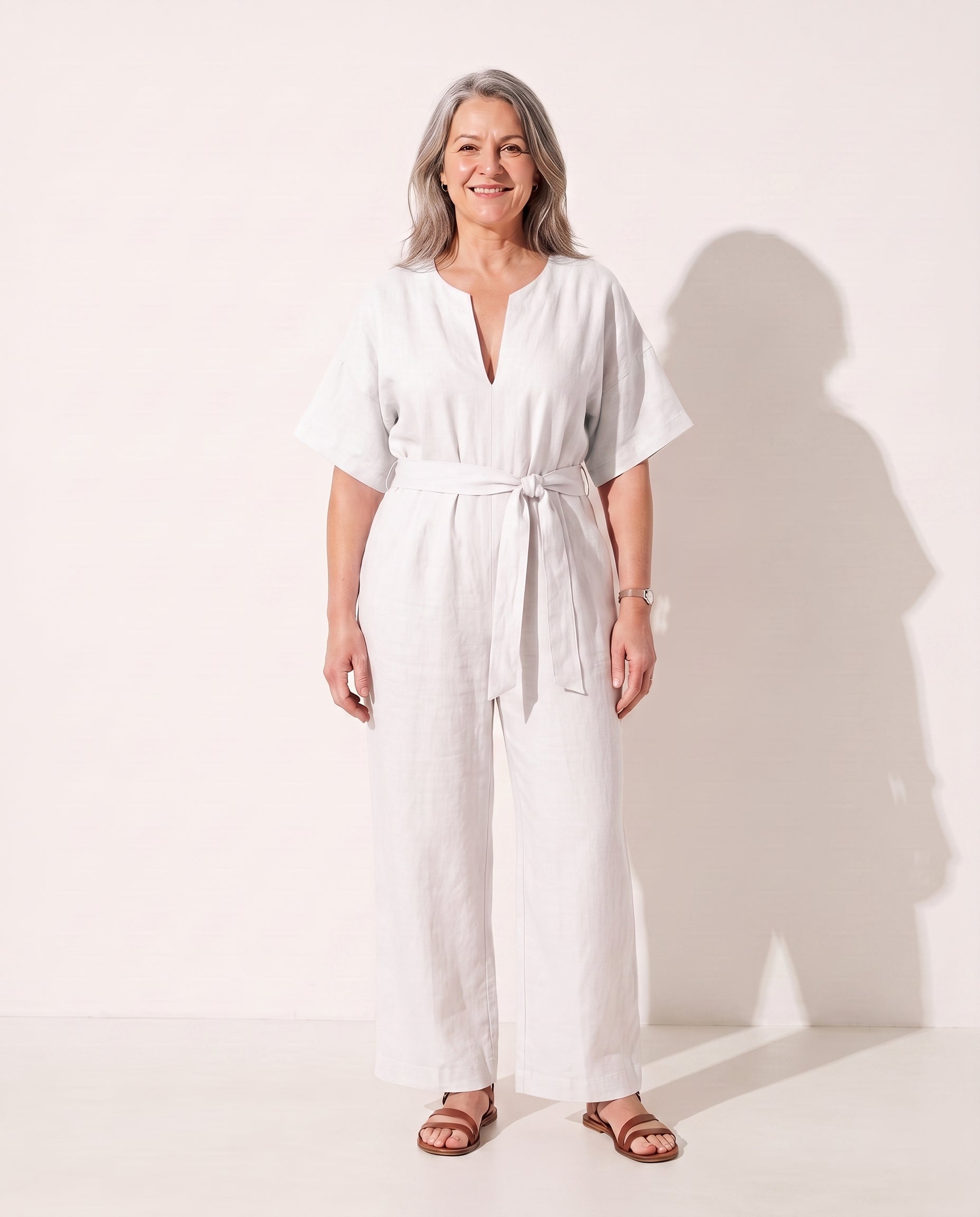 Ingrid | Strapless Wide Leg Linen Jumpsuit Summer Casual — White