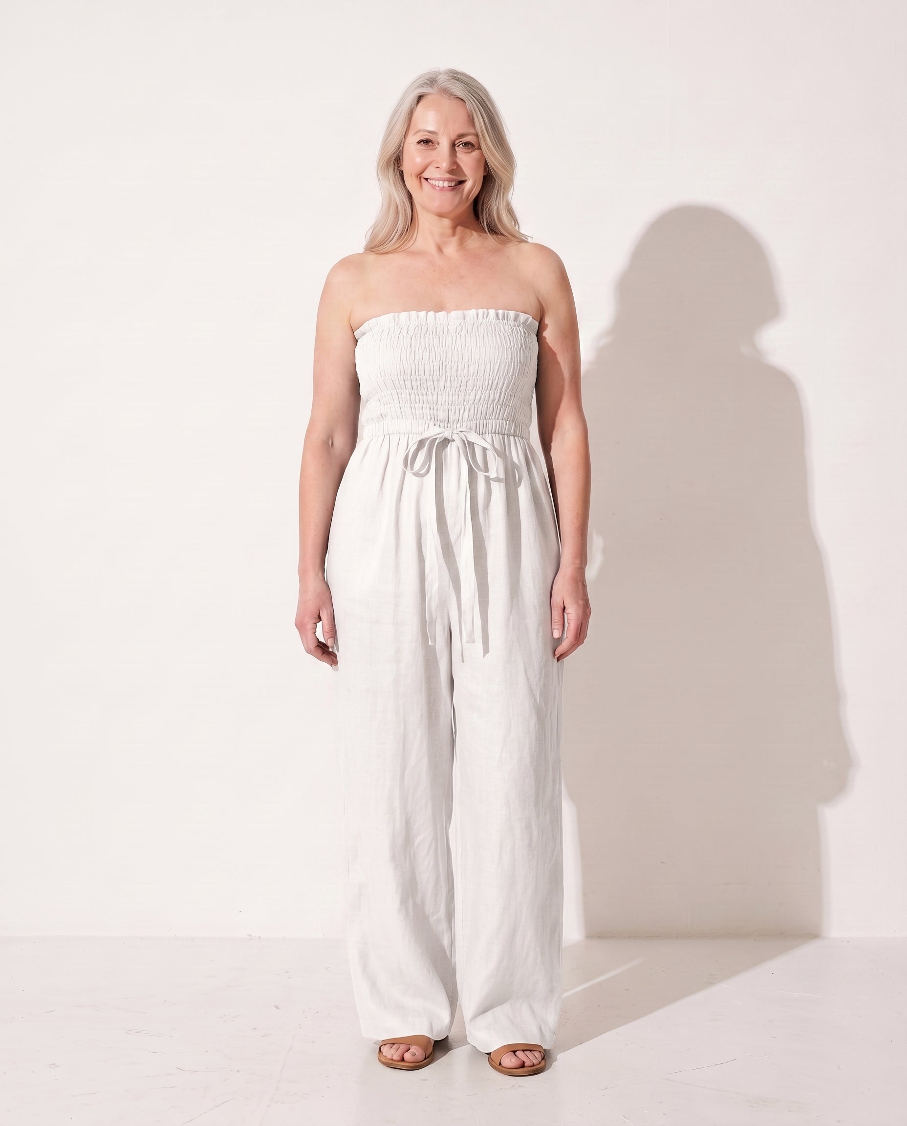 Dominique | Strapless Wide Leg Linen Jumpsuit Women Holiday — White