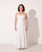 Helena | Wrap Lace Maxi Dress for Weddings and Garden Parties — White