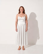 Isadora | Long Sleeve Satin Wedding Guest Dress — White