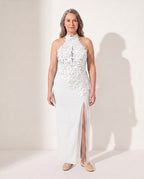 Henriette | Formal Dresses For Women Halter Floral Maxi — White