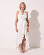 Amandine | Halter Neck Satin Maxi Dress With Ruffle Hem — White