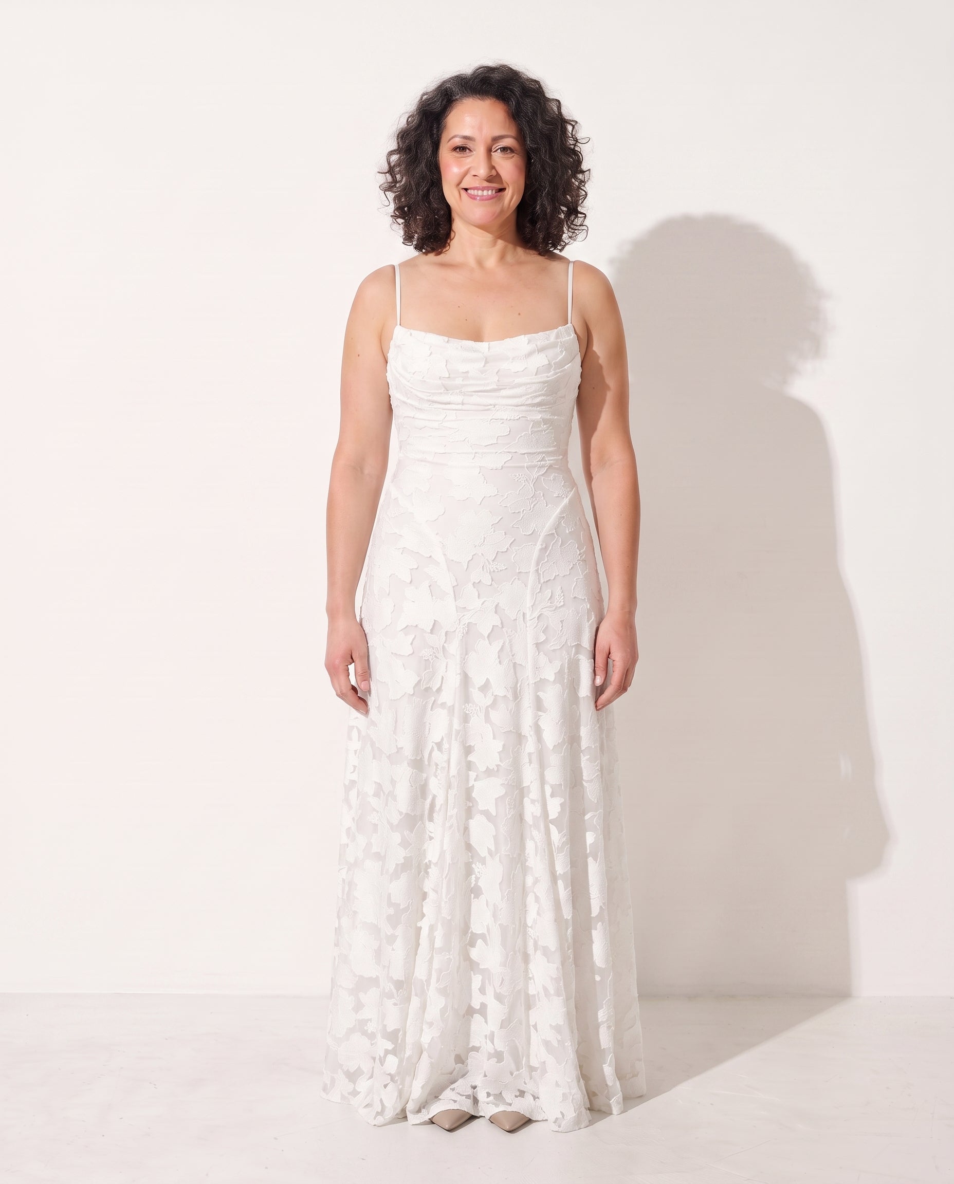 Edith | Textured Floral Formal Dresses Maxi Occasion — White