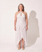 Berenice | Halter Evening Maxi Dresses With Ruffle Detail — White