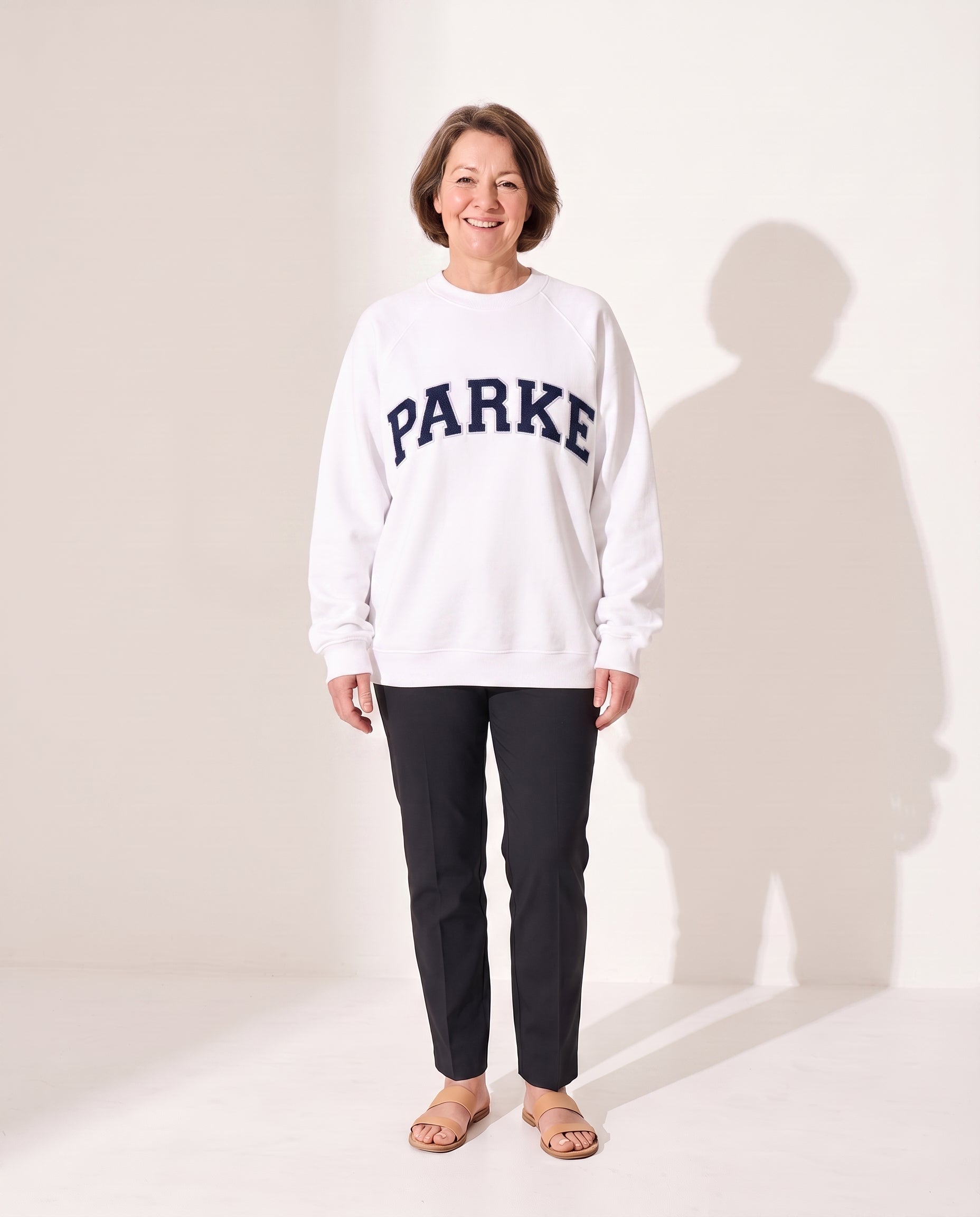 Vivienne | Women Varsity Jacket Oversized Fleece Hoodie — White with Navy Letters