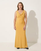 Anouk | Cinderella Satin Cowl Neck Wedding Guest Maxi Dress — Yellow