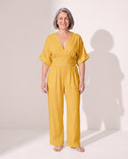 Penelope | Wide Leg Casual Jumpsuit With Cinched Waist — Yellow