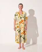 Theodora | Floral Long Sleeve Midi Dress for Garden Parties — Yellow