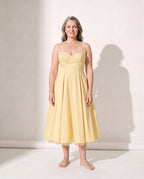 Persephone | Corset Midi Wedding Guest Dress With Full Skirt — Yellow