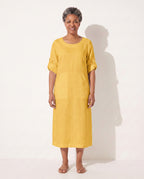 Noemie | Black Evening Dress with Draped A-Line Silhouette — Yellow