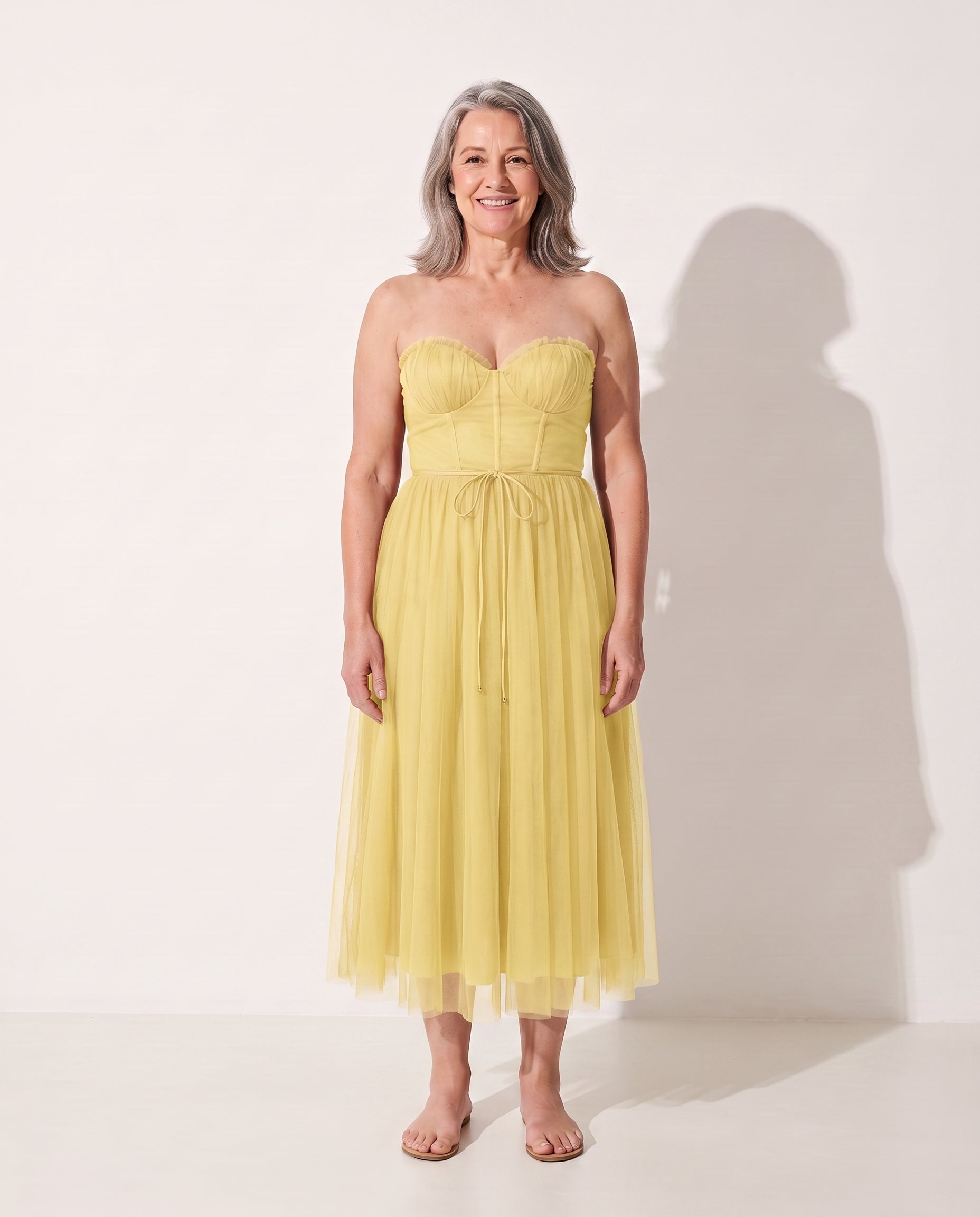 Pascale | Elegant Midi Dresses For Women Wedding Guest Occasion — Yellow