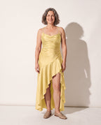 Henriette | Women Cowl Neck Satin Slip Maxi Dress — Yellow