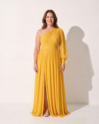 Penelope | Long Sleeve Floral Wedding Guest Maxi Dress — Yellow