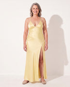 Penelope | Long Sleeve Satin Maxi Dress Evening Occasions — Yellow