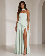 Solene | Black Strapless Scarf Neck Maxi Dress — Green