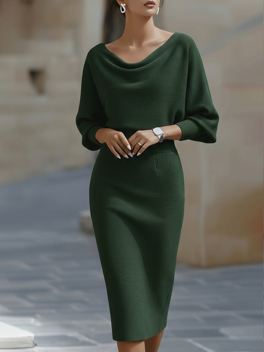 Faustine | Draped Halter Batwing Midi Garden Party Dress