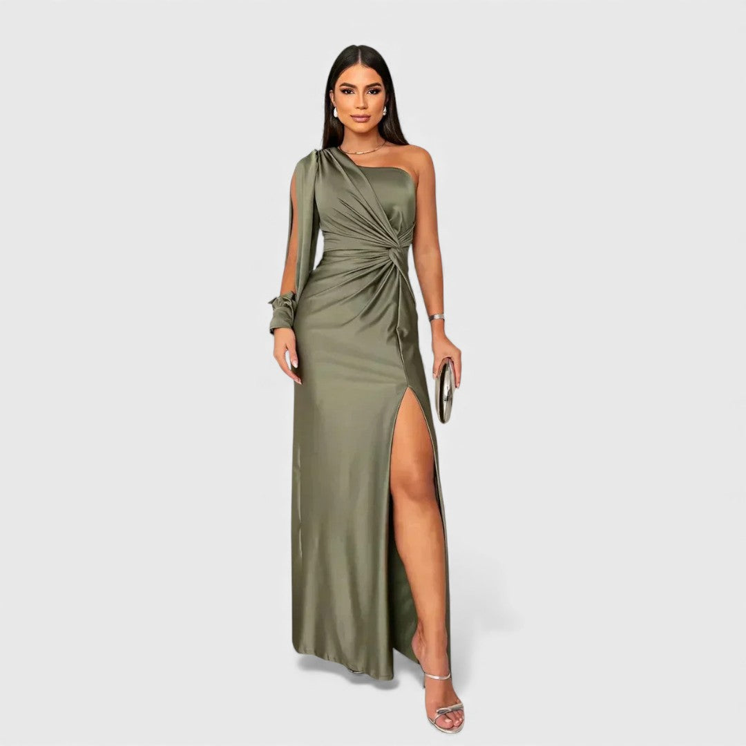 Vivienne | Long Sleeve Satin Maxi Dress Wedding Guest Evening