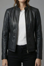 Rosaline | Black Leather Biker Bomber Jacket — Black