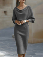 Faustine | Draped Halter Batwing Midi Garden Party Dress