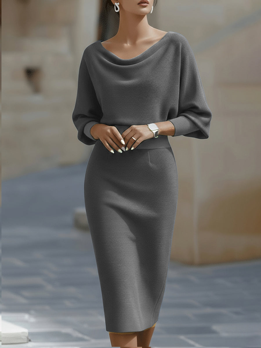 Faustine | Draped Halter Batwing Midi Garden Party Dress