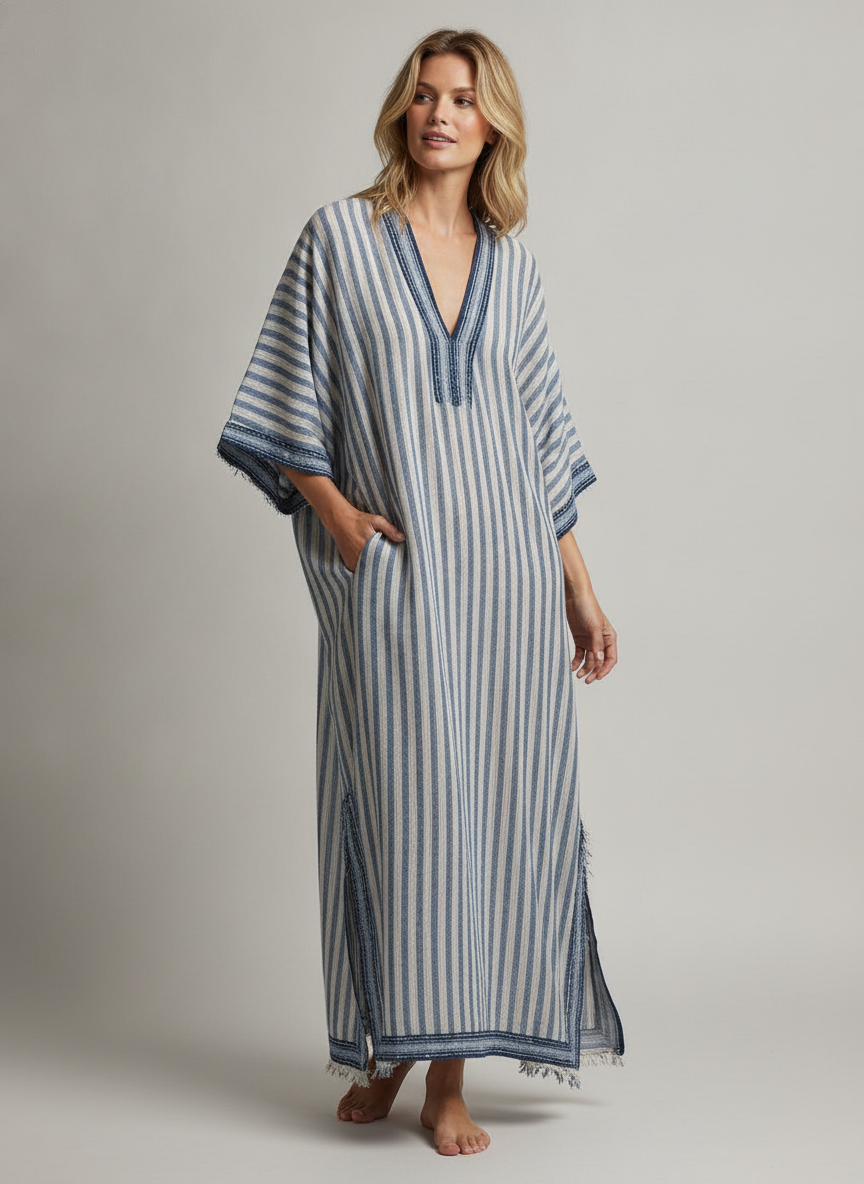 Aurelia | Mediterranean Striped Beach Cover Up Kaftan Dress