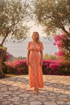 Francesca | V-Neck Flutter Sleeve Ruched Waist Floral Maxi Dress