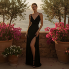 Genevieve | Elegant Slip Dress with V-Neck Slit Maxi Design