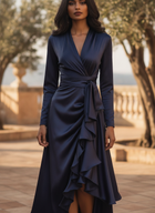 Mirabelle | Pleated Satin Maxi Dress With Ruffle Details