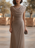 Rosalind | Draped Cowl Neck Ruched Maxi Evening Dress