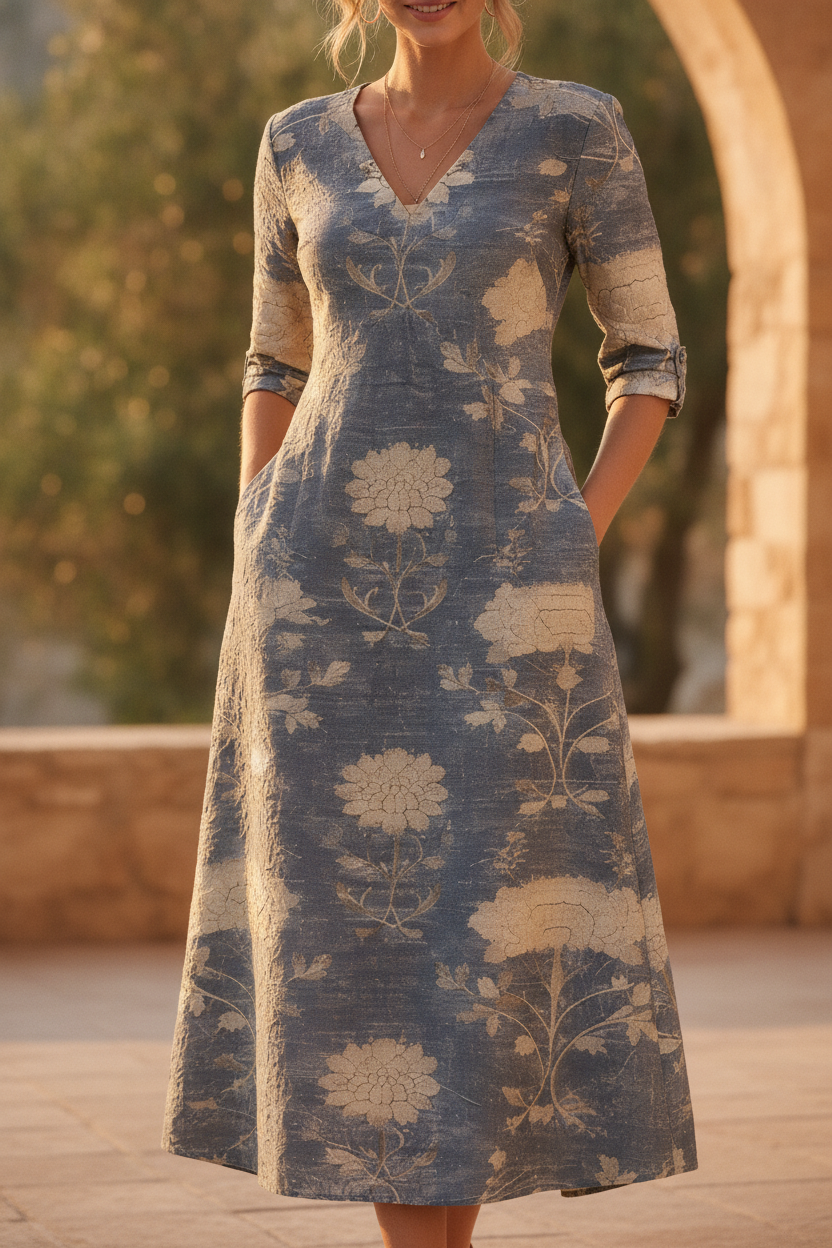 Arabella | Boho Floral Long Sleeve Midi Dress