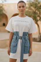 Eloise | White Denim Mini Dress With Belt And Utility Pockets
