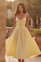 Zara | Lemon Babydoll Spaghetti Strap Corset Midi Dress