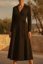 Philippa | V-Shape Lapel Coat Dress With Tie Waist & Slit