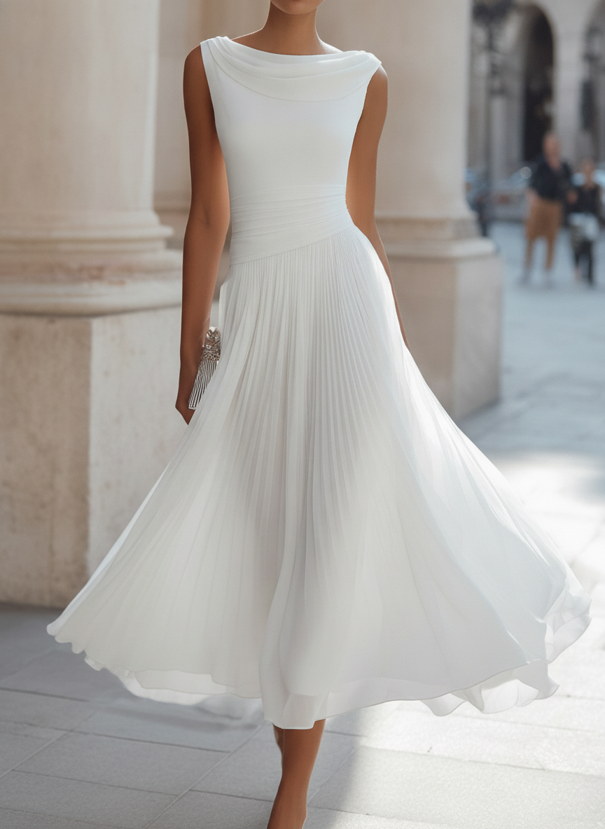 Romilly | Draped Sleeveless Pleated Midi Dress for Occasions
