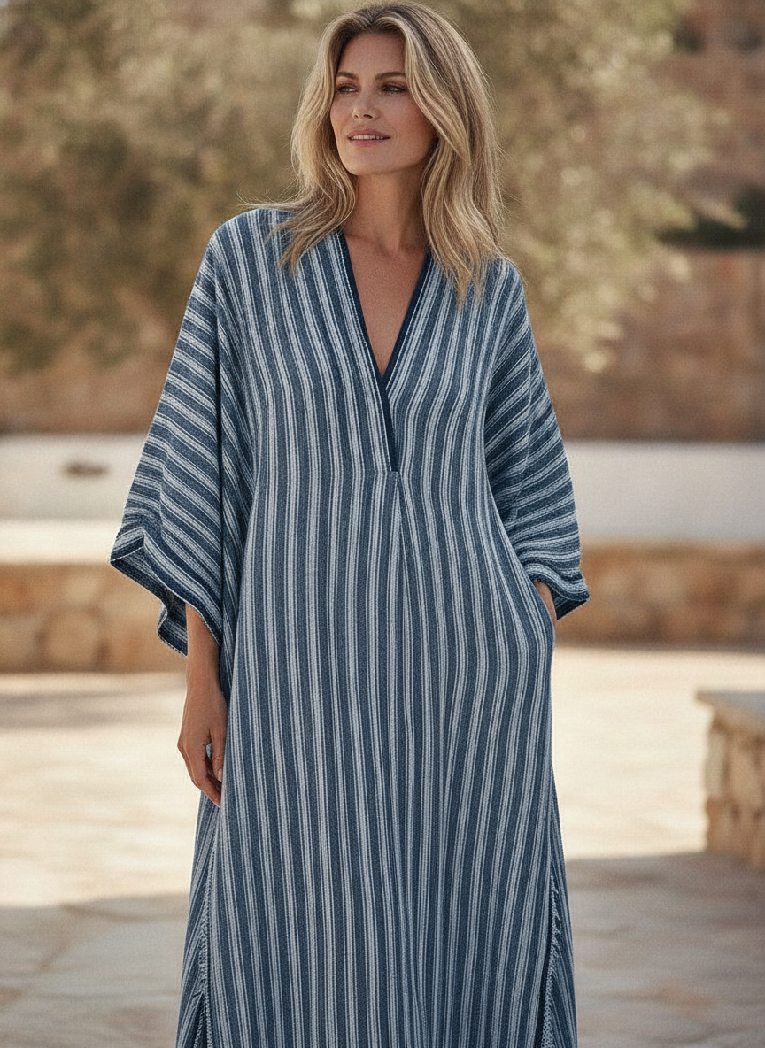 Francesca | Lightweight Striped House Dress Kaftan